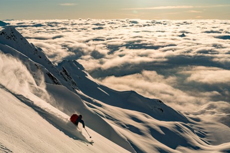 Take off from the helipad just around the corner for powder descents into Italy